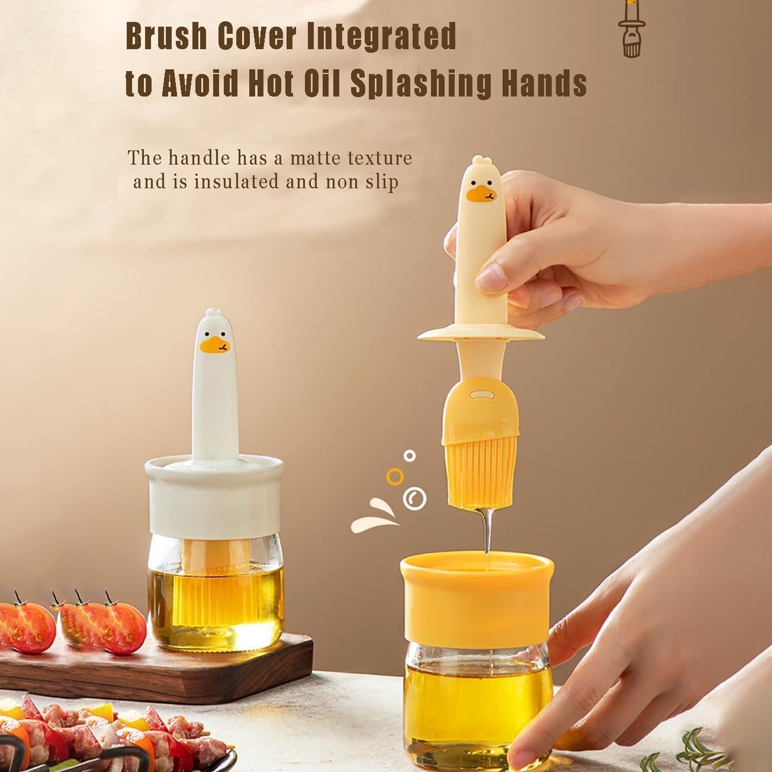 2 in 1 Oil Dispenser with Brush - Cute Kitchen Tool - Market FindsMarket Finds2 in 1 oil dispenser with brush and integrated cover to avoid hot oil splashing hands
