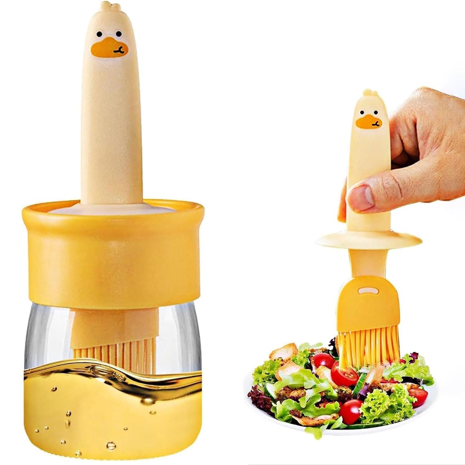2 in 1 Oil Dispenser with Brush - Cute Kitchen Tool - Market FindsMarket Finds2 in 1 oil dispenser with brush featuring a duck design for easy oil spreading on salads
