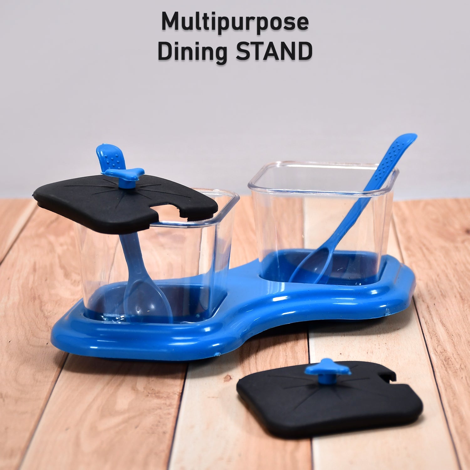 2 pcs Pickle Jar Spice Tray Kitchen Organizer - Market FindsMarket Finds2 pcs pickle jar spice tray in blue with clear containers and black lids for kitchen organization