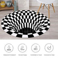 3d Illusion Round Carpet Black White Checkered - Market FindsMarket Finds3d illusion round carpet with black and white checkered vortex design on wooden floor