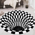 3d Illusion Round Carpet Black White Checkered - Market FindsMarket Finds3d illusion round carpet with black and white checkerboard design creating a vortex effect