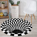 3d Illusion Round Carpet Black White Checkered - Market FindsMarket Finds3d illusion round carpet with black and white checkered design creating a vortex effect