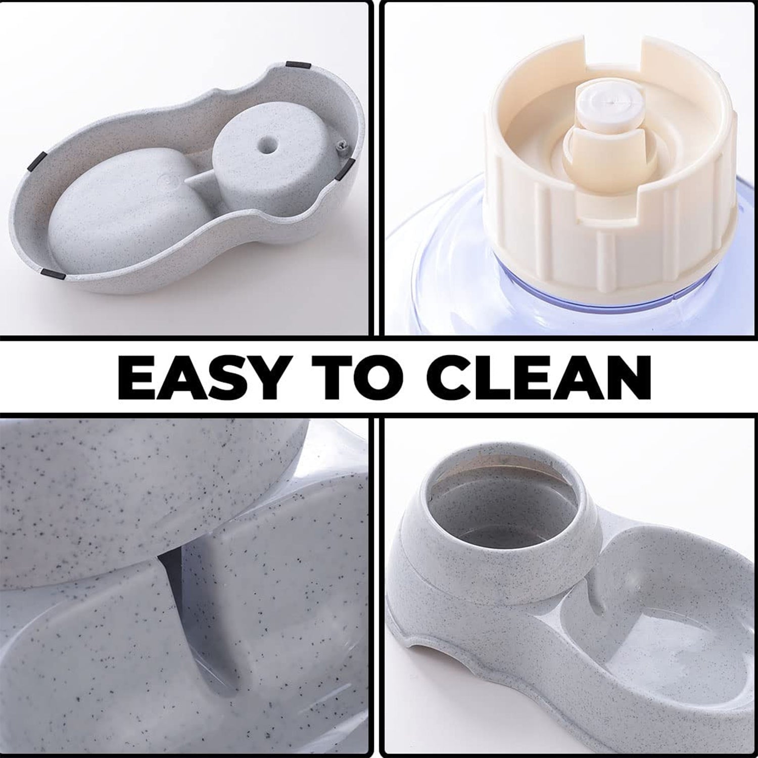 Automatic Pet Water Dispenser - Easy to Clean - Market FindsMarket Findsautomatic pet water dispenser showing easy to clean detachable parts in light gray speckled design