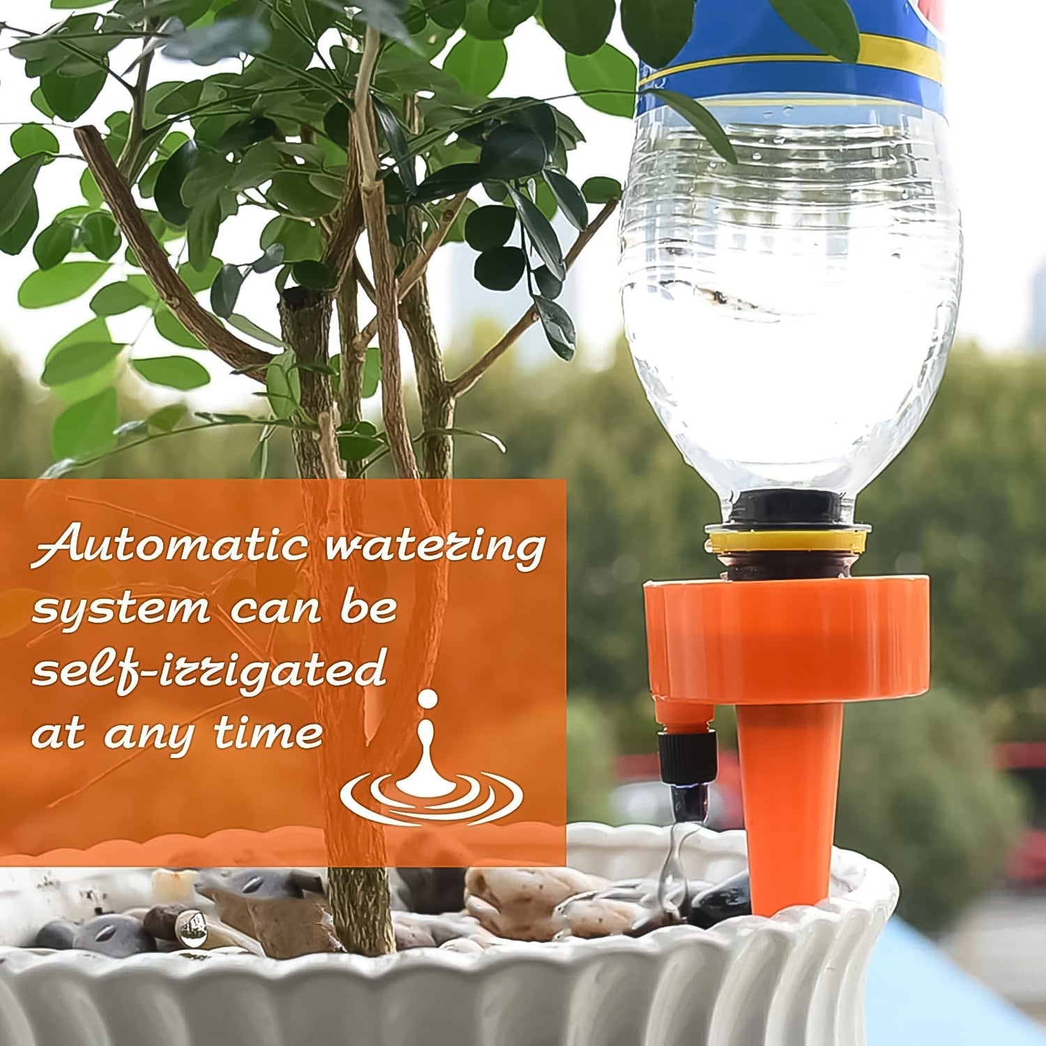 Wukusy automatic plant watering spikes inserted in plant pot with water bottle for self-irrigation