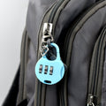 Wukusy blue combination lock for luggage attached to gray backpack zipper for security