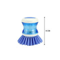 Wukusy blue cleaning brush with soap dispenser and ergonomic handle for kitchen cleaning