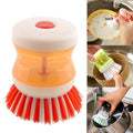 Wukusy cleaning brush with soap dispenser in orange and white for efficient dishwashing