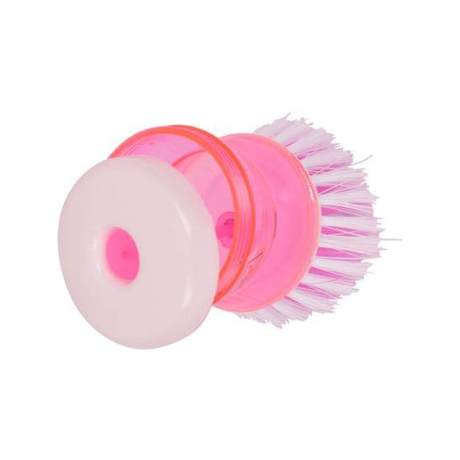 Wukusy pink cleaning brush with soap dispenser and white bristles for efficient kitchen cleaning