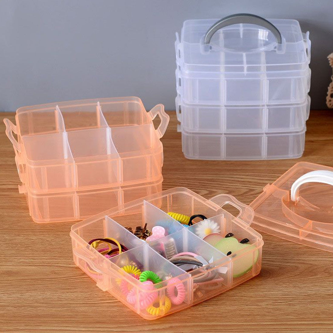 Wukusy stackable craft storage container set with multiple compartments and handles for organizing small kitchen tools