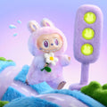 Wukusy cute cartoon keychain with hook featuring a pastel purple character in bunny costume holding a flower