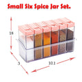 Wukusy plastic spice jar set with six small clear containers and pink lids in a clear tray