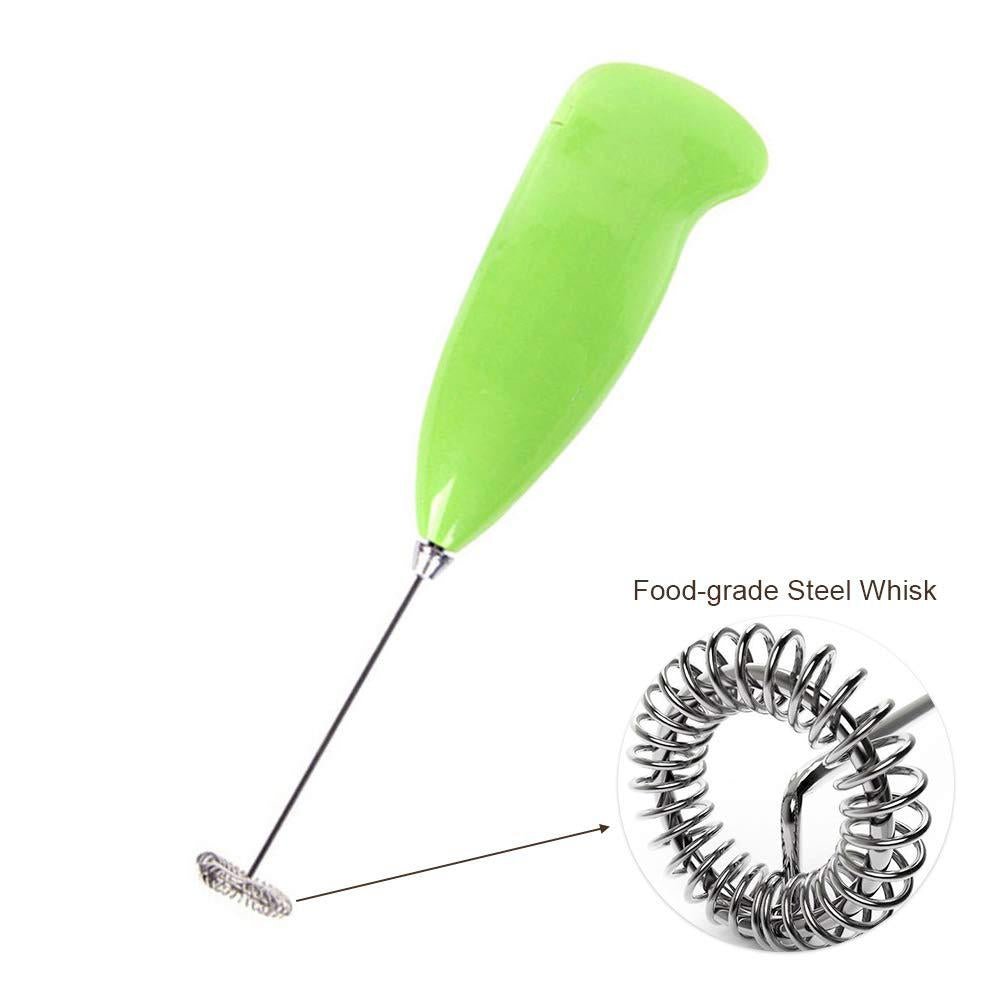 Electric Handheld Milk Frother with Steel Whisk - Market FindsMarket Findselectric handheld milk frother with green handle and food - grade steel whisk for home kitchen use