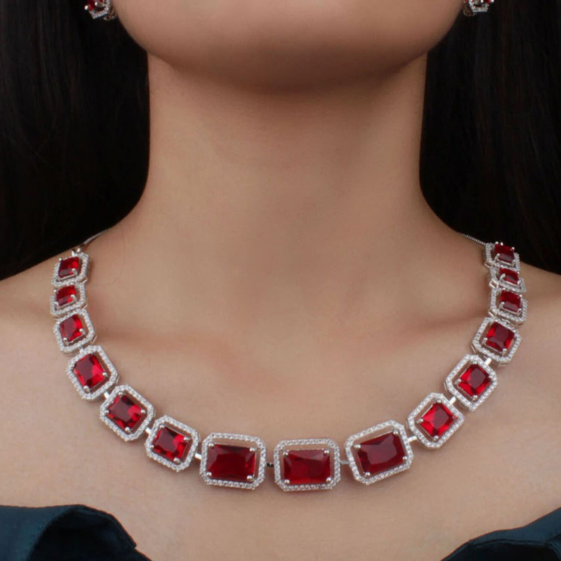 Wukusy bracelets set with matching red and green diamond necklace and earrings set options