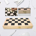 Wukusy folding wooden chess board with black and white squares and storage clasp closed and open