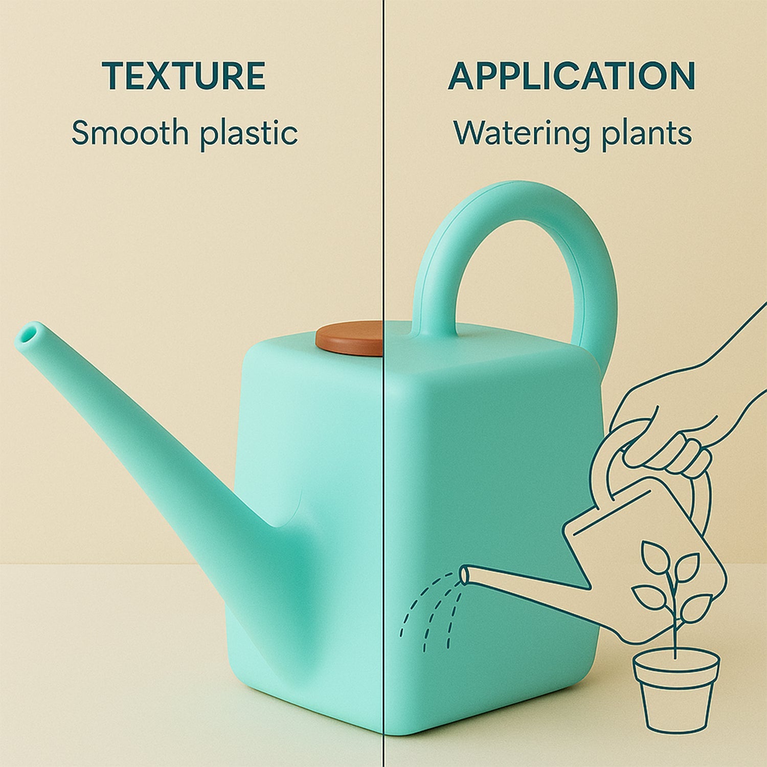 Wukusy 2 litre gardening watering can in turquoise smooth plastic for watering plants