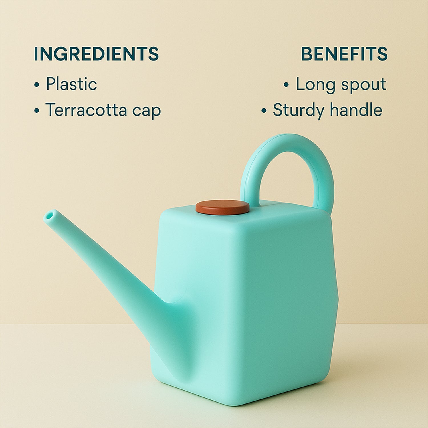 Wukusy 2 litre gardening watering can in turquoise with long spout and terracotta cap