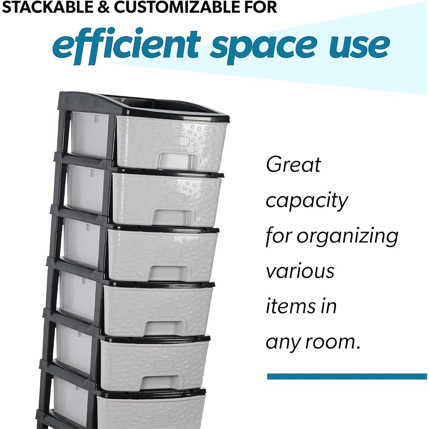 Wukusy heavy duty plastic drawer cabinet with six stackable drawers for efficient space use