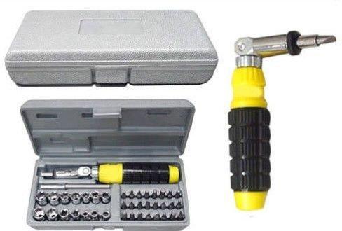 Wukusy screwdriver bit set with accessories in gray case including various bits and yellow black ergonomic handle