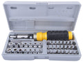 Wukusy screwdriver bit set with accessories including a yellow and black handle and various metal bits in a gray case