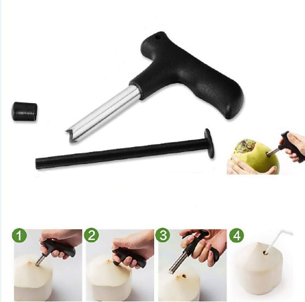Wukusy stainless steel coconut opener with black handle and tool for easy coconut drilling