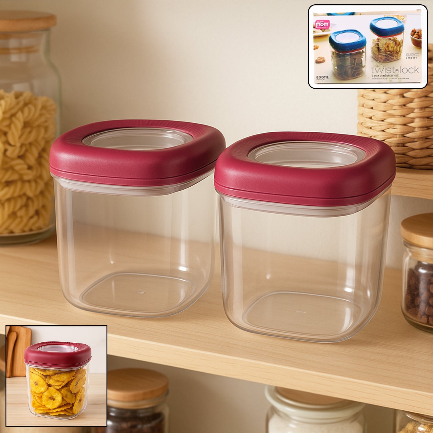 Wukusy transparent kitchen container set with red lids perfect for pantry organization and food storage