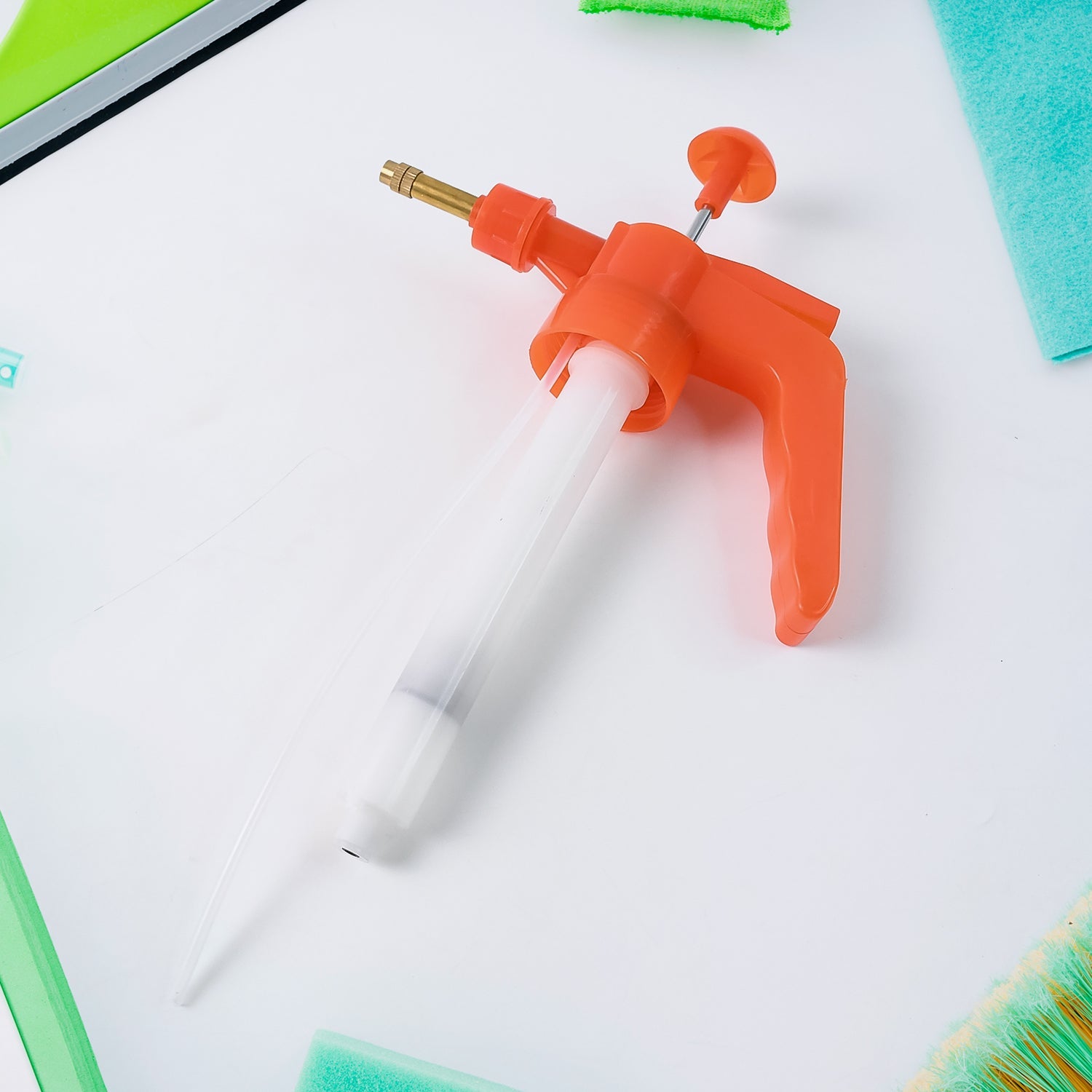 Wukusy handheld pressure water sprayer with orange handle and clear body for garden use