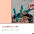 Wukusy heavy duty garden hand trowel with green handle scooping soil in black planter