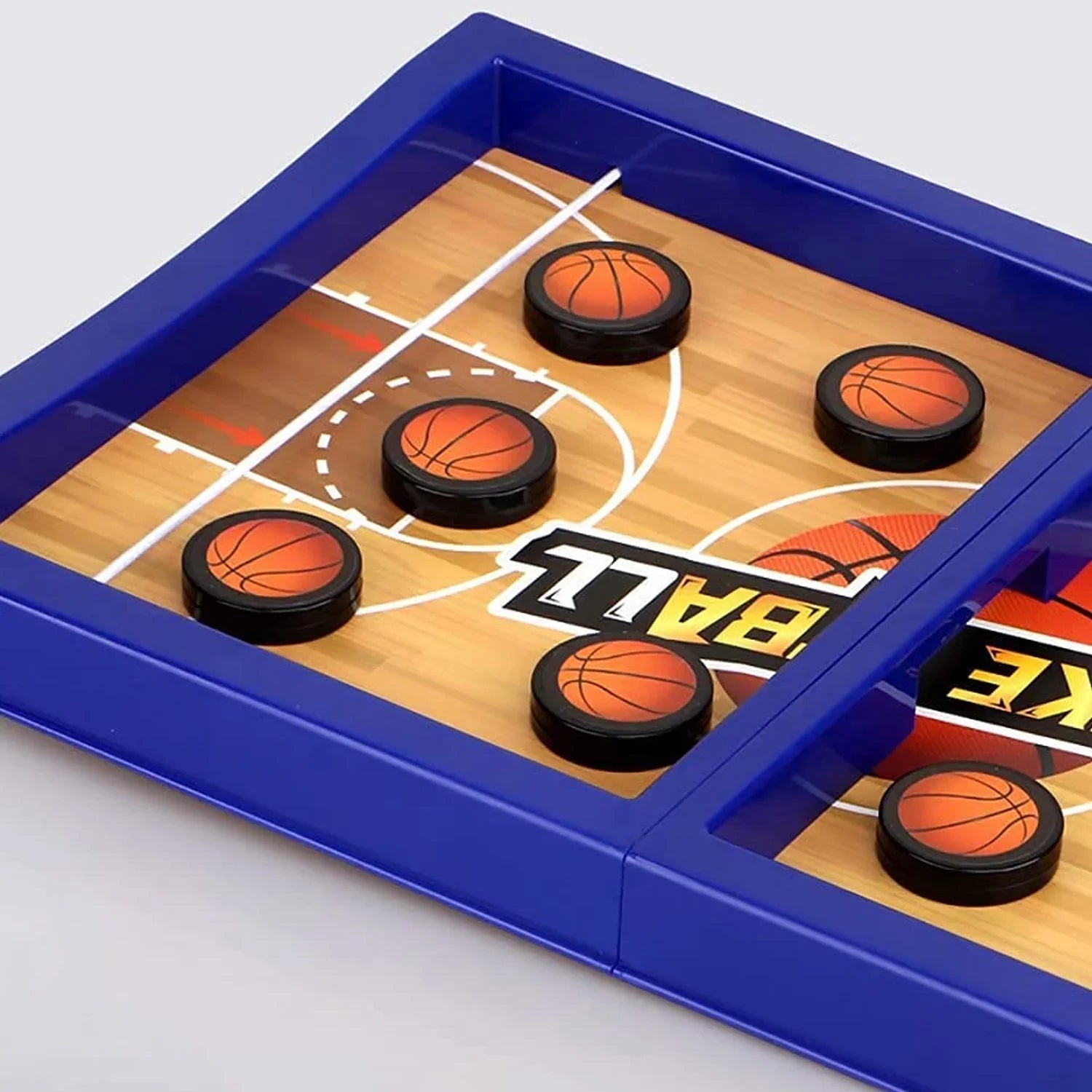 Ice Hockey Table Battle Game for Kids Fun - Market FindsMarket Findsice hockey table battle game with basketball - themed puck pieces on a blue frame