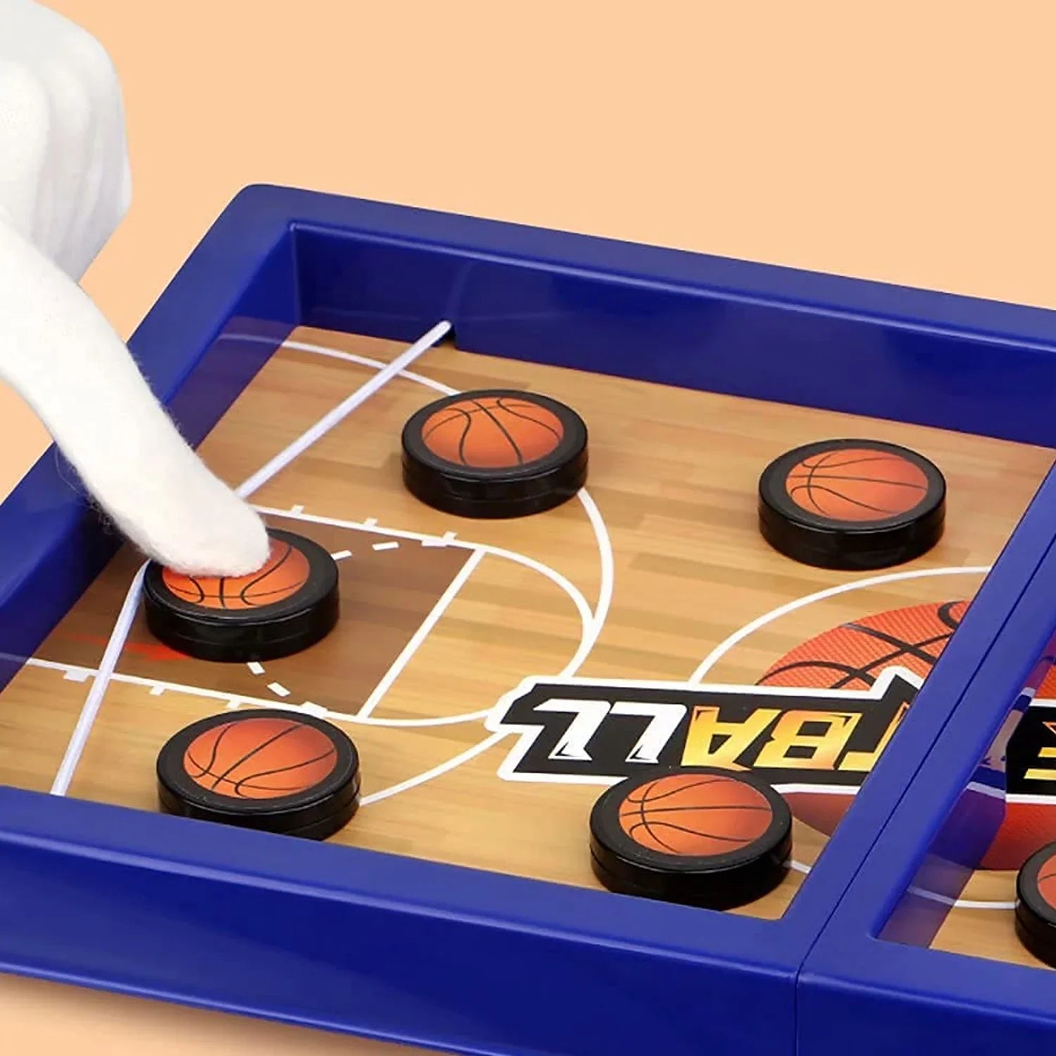 Ice Hockey Table Battle Game for Kids Fun - Market FindsMarket Findsice hockey table battle game with blue frame and black pucks featuring basketball designs