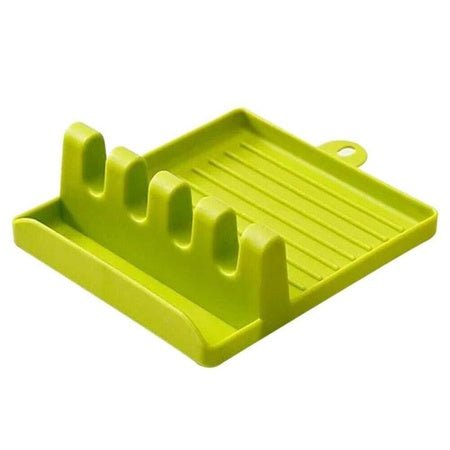 Kitchen Utensil Holder with Drip Tray, Green - Market FindsMarket Findsgreen plastic kitchen utensil holder with slots for organizing cooking tools