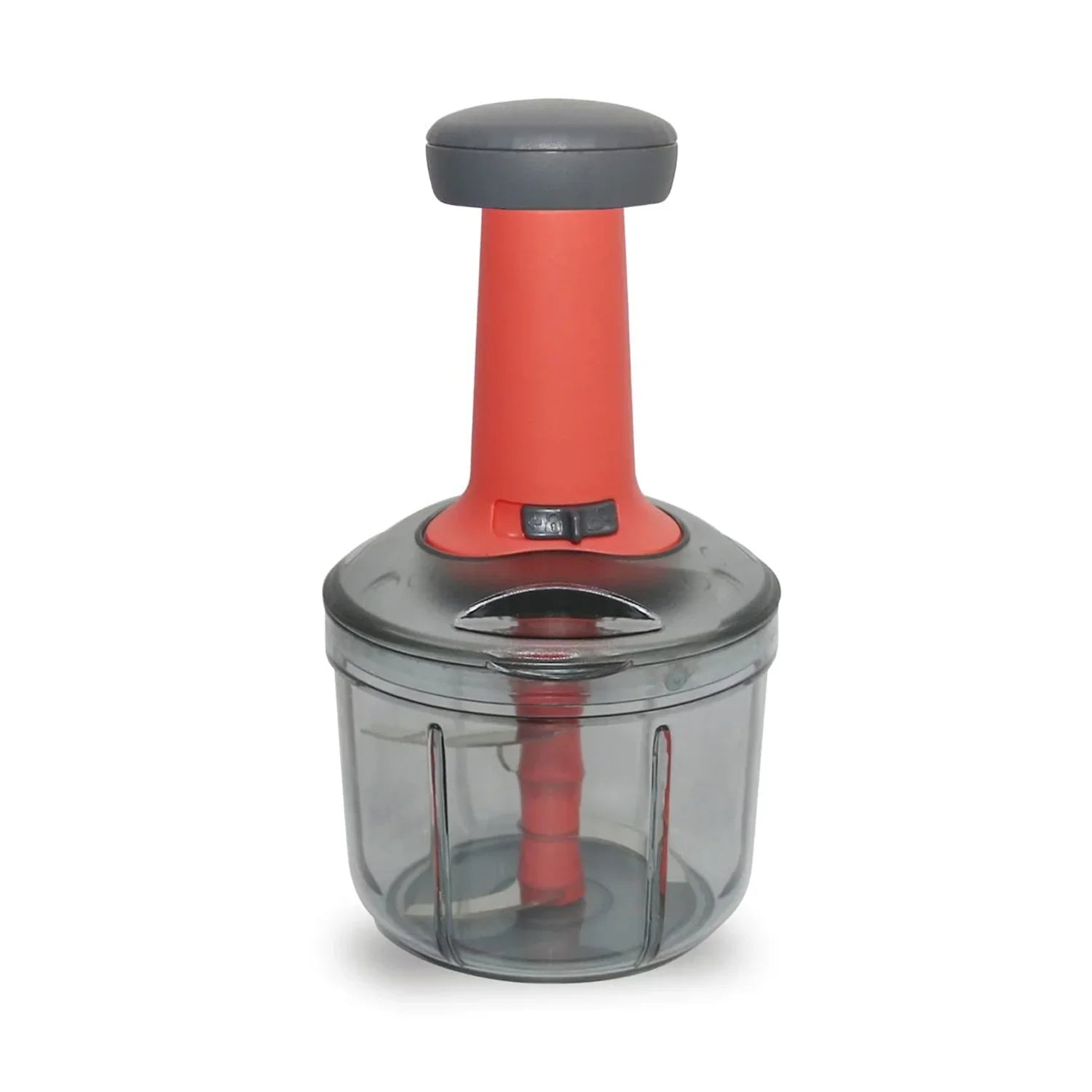 Manual Hand Press Chopper for Easy Kitchen Prep - Market FindsMarket Findsmanual hand press chopper with red handle and transparent container for easy food chopping