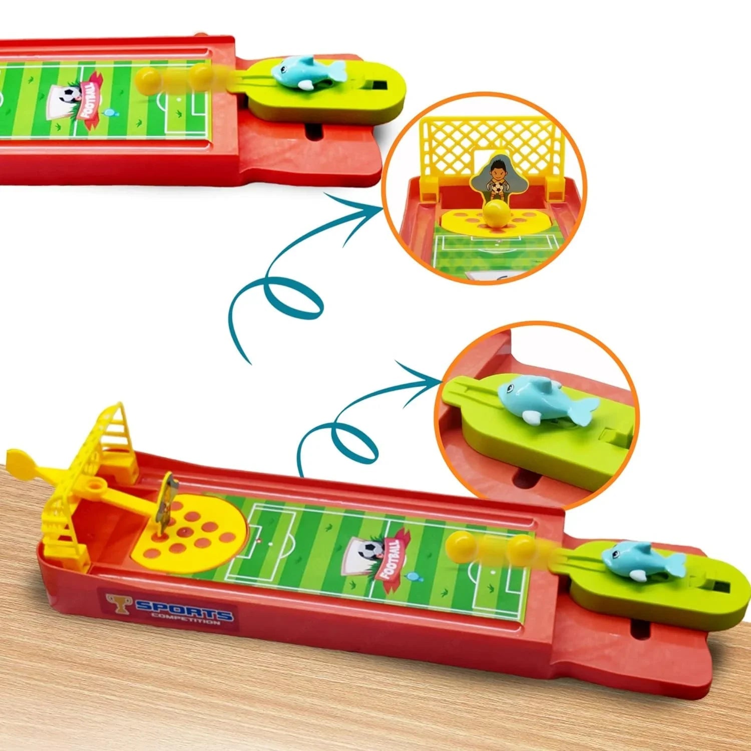 mini finger football game for kids with colorful plastic field and goal for handheld play