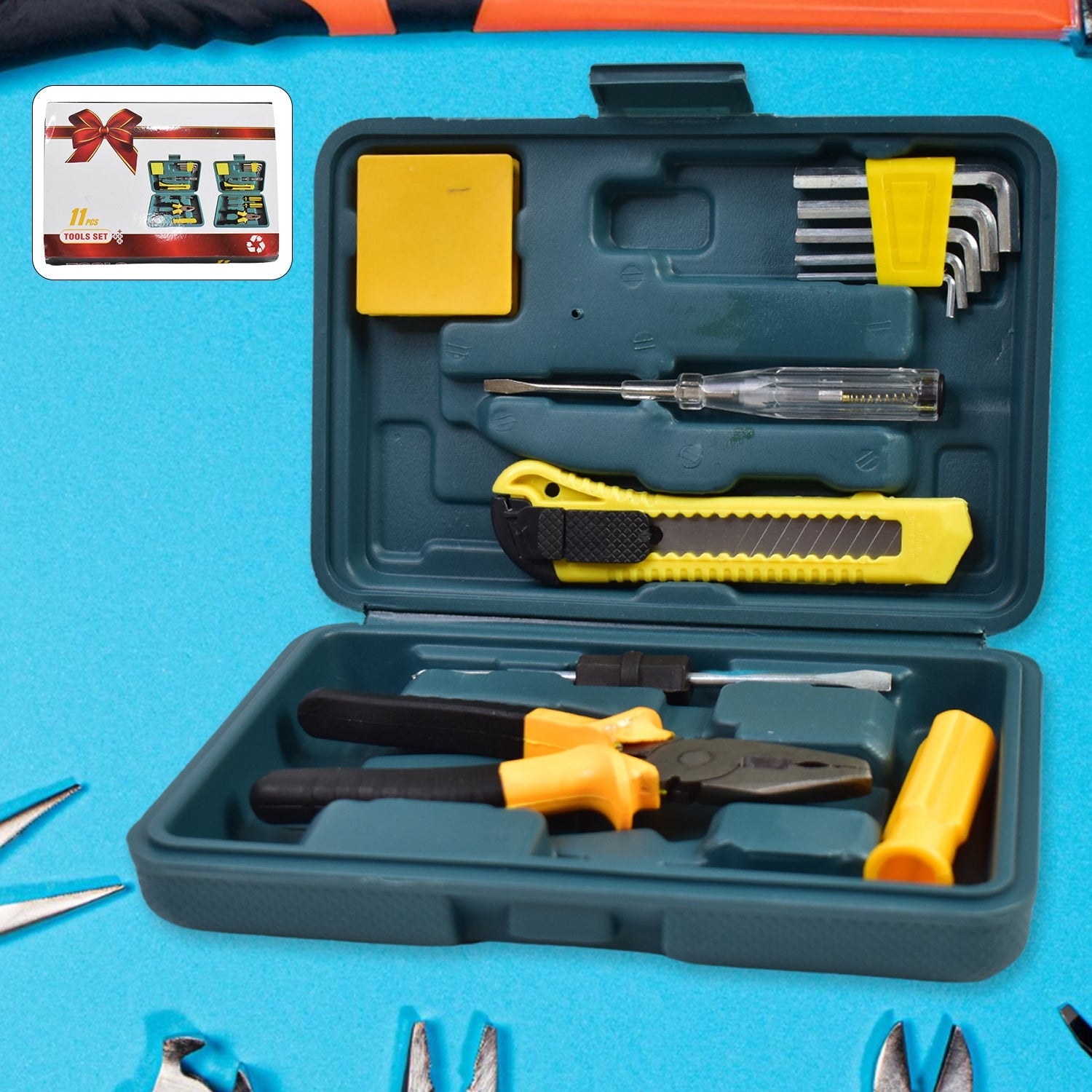 Wukusy multi functional tool set in a compact case with pliers screwdrivers and hex keys