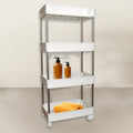 Wukusy multi layer kitchen organizer with four white shelves and metal frame holding bottles and towel