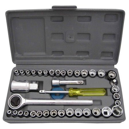 Wukusy socket combination toolkit for home with ratchet wrench and various socket sizes in a gray carrying case