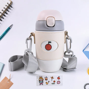 Stainless Steel Insulated Water Bottle with Strap - Market FindsMarket Findsstainless steel insulated water bottle with beige cover and detachable gray strap