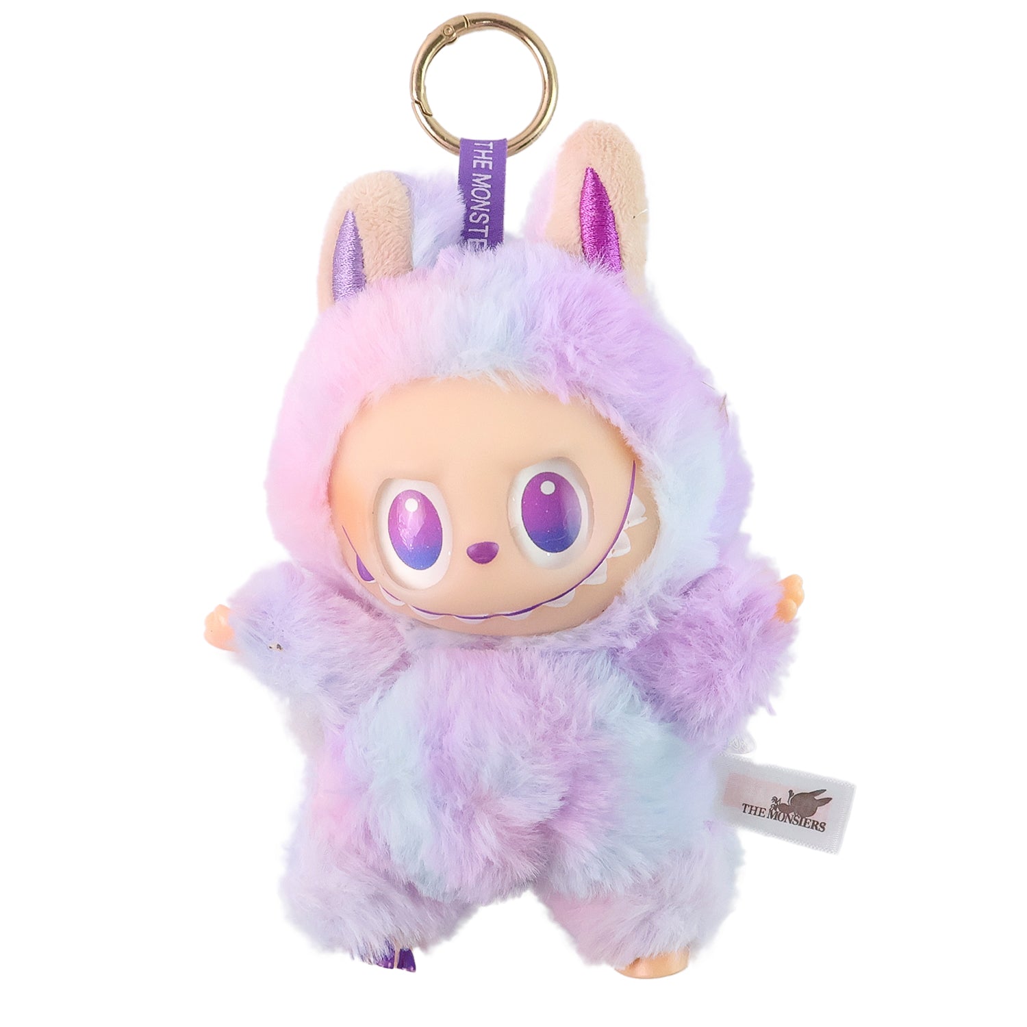 Wukusy light purple plush keychain featuring a cute character in a fluffy pastel costume