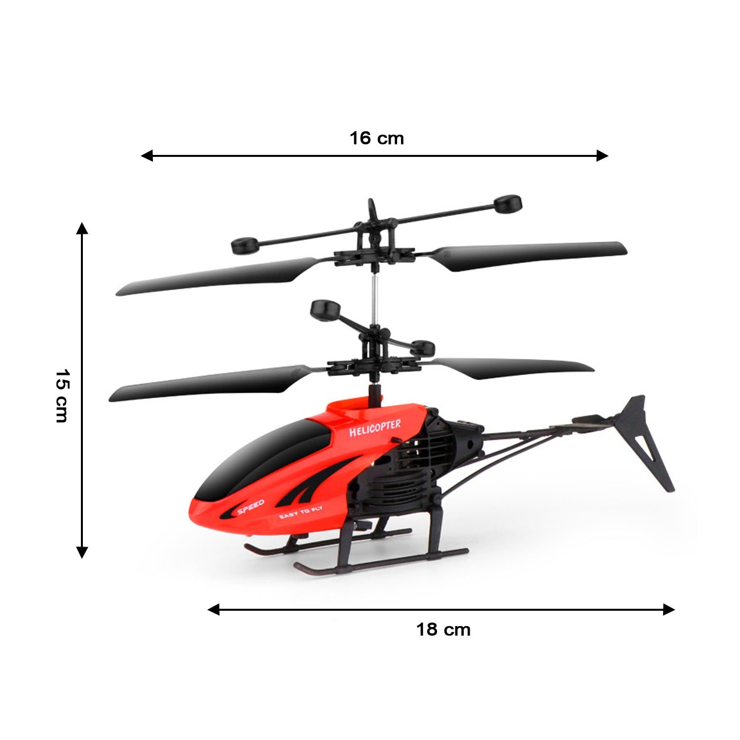Wukusy red and black remote control helicopter for kids with dual rotor blades and dimensions
