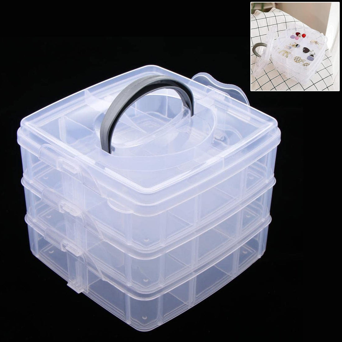 Wukusy stackable craft storage container set with multiple compartments and handles for organizing small kitchen tools