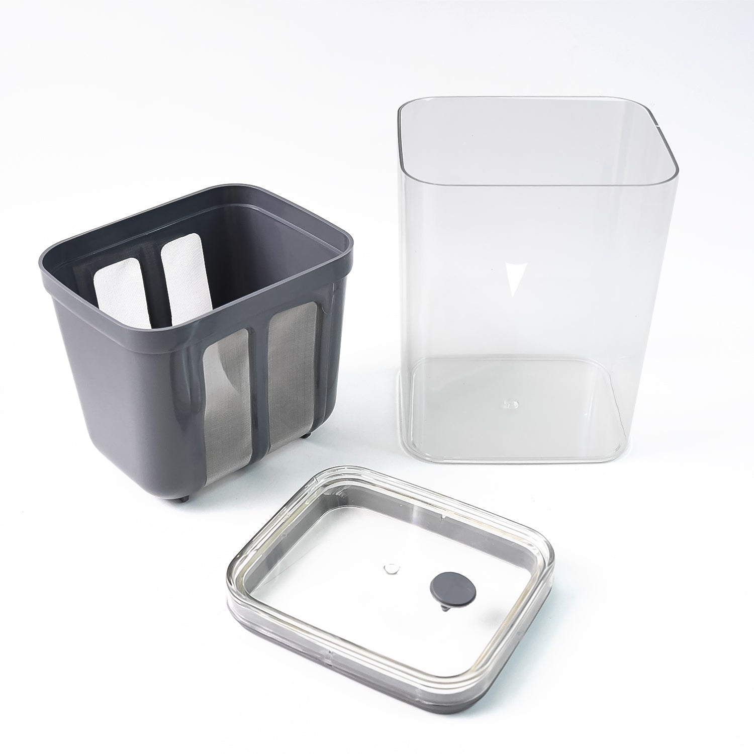 Wukusy 2 in 1 yogurt maker and strainer with transparent container, gray strainer basket, and clear lid