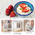 Wukusy 2 in 1 yogurt maker and strainer with container showing pouring, straining, and serving process