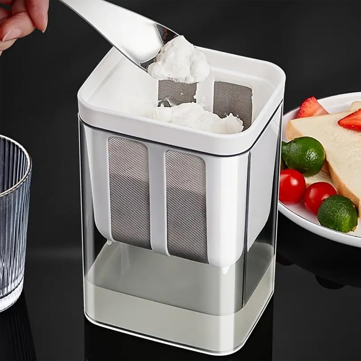 Wukusy 2 in 1 yogurt maker and strainer with white container and stainless steel mesh for homemade yogurt