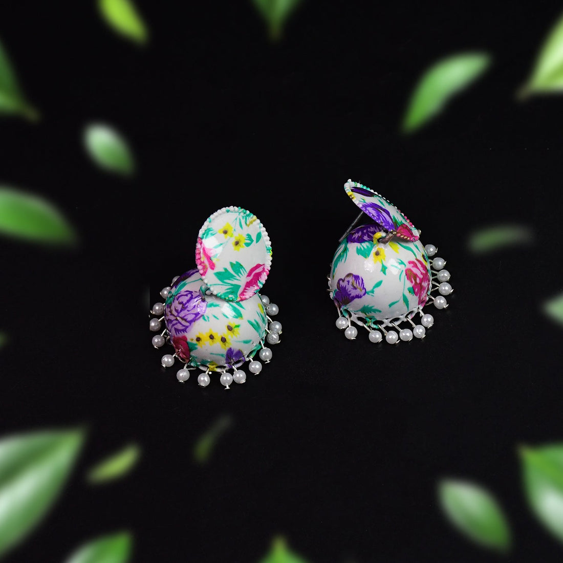 Wukusy traditional jhumka earrings set in gold with pearl detailing and intricate design