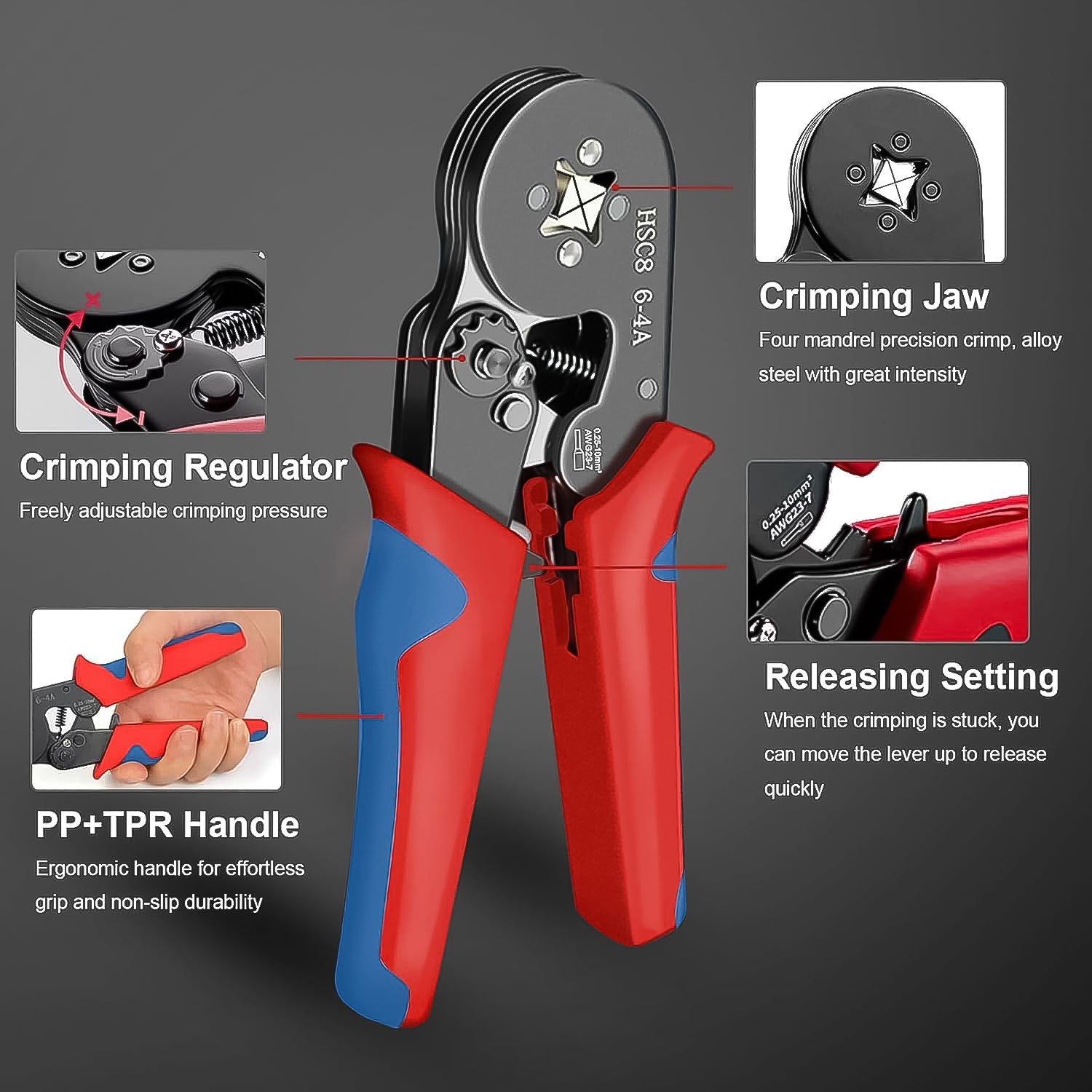 Wukusy wire ferrule kit with crimper featuring ergonomic PP and TPR handle and adjustable crimping pressure