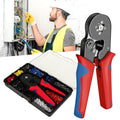 Wukusy wire ferrule kit with crimper featuring red and blue handles and assorted ferrules in a black case