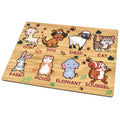 Wukusy wooden animal puzzle for toddlers featuring colorful cartoon farm and forest animals