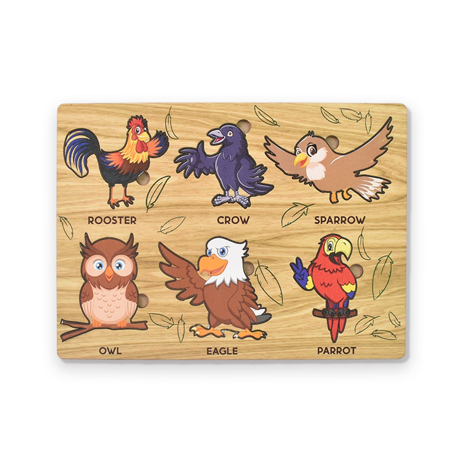 Wukusy wooden bird puzzle for kids featuring colorful rooster crow sparrow owl eagle and parrot