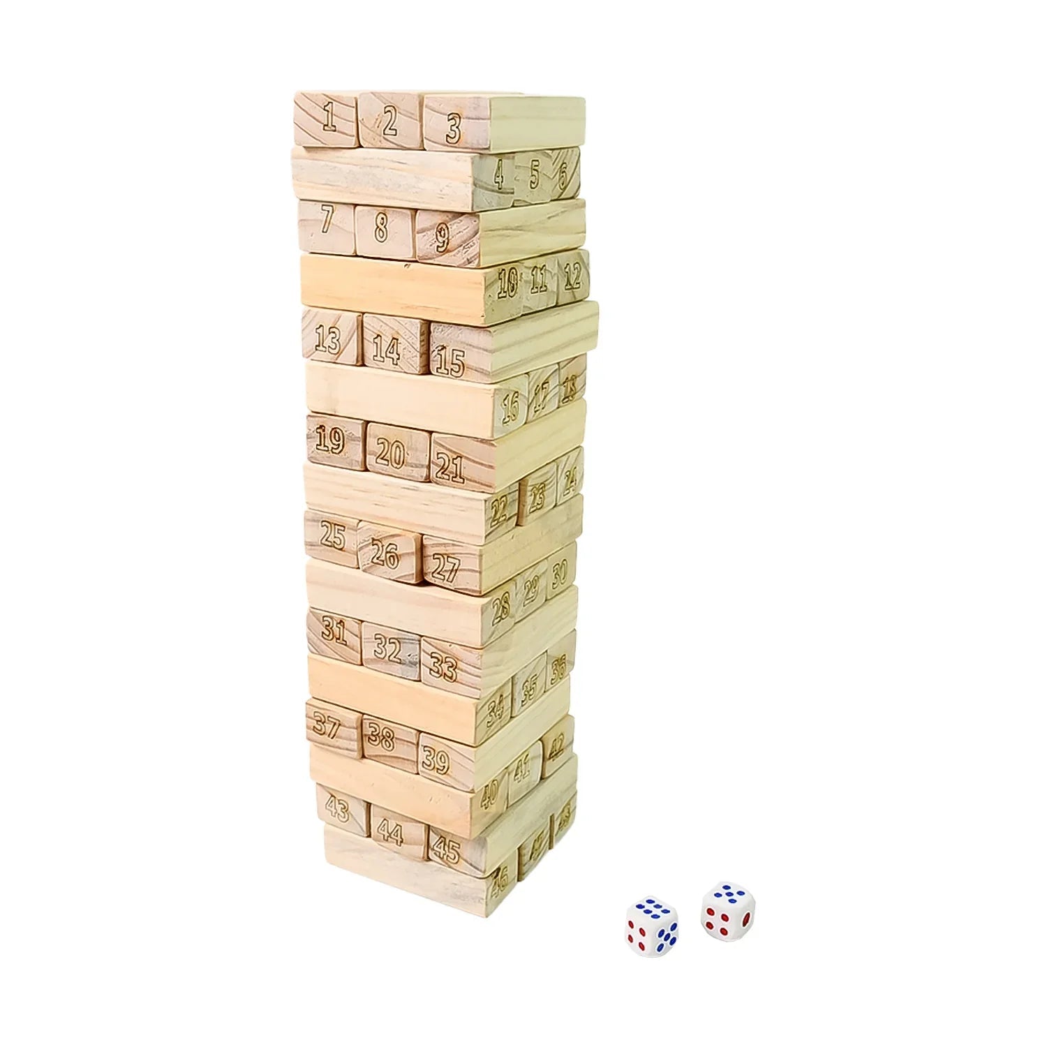 Wooden Stacking Tower Game Classic Blocks - Market FindsMarket Findswooden stacking tower game with numbered blocks and two dice for kids and family fun