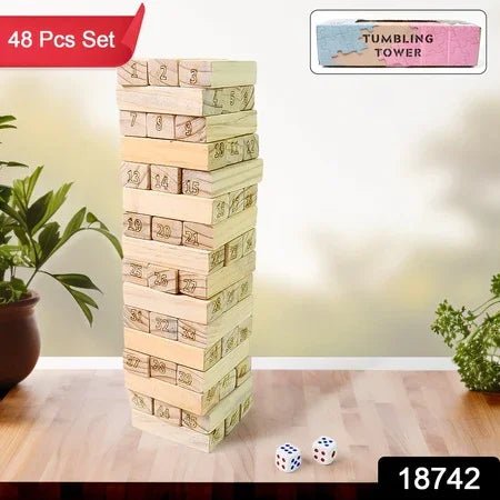 Wooden Stacking Tower Game Classic Blocks - Market FindsMarket Findswooden stacking tower game 48 piece set with numbered blocks and dice for family fun