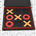 Wukusy wooden tic tac toe game with red and yellow X and O pieces in wooden box